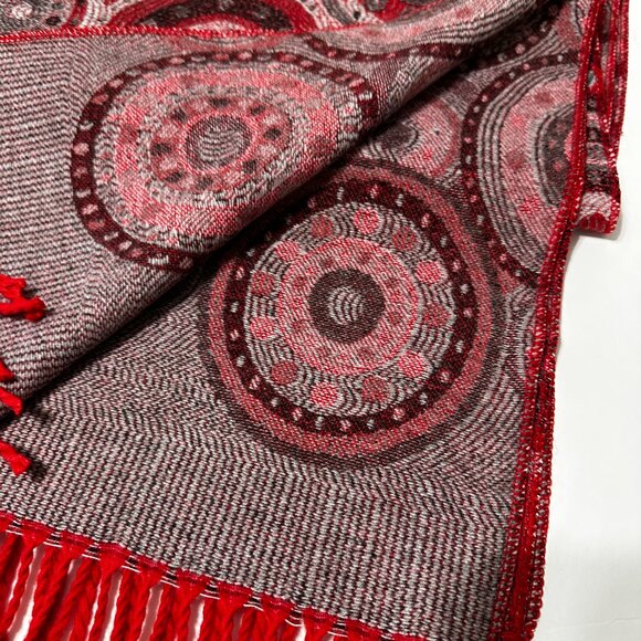 Luxury Uriah Baby Alpaca Wrap Shawl | Rich Red Pattern | Made in Peru - Picture 7 of 16
